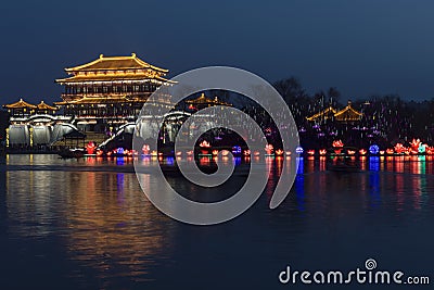 Beautiful Chinese ancient architecture night scene Stock Photo