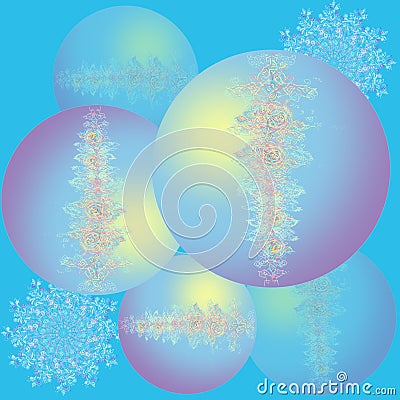 Beautiful Christmas balls. Happy New Year card. Christmas balls with the flower and openwork image. Background blue. Stock Photo