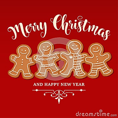 Beautiful Christmas card with gingerbread family Vector Illustration