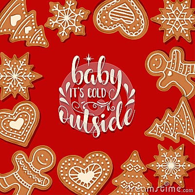 Beautiful Christmas card with gingerbread Vector Illustration