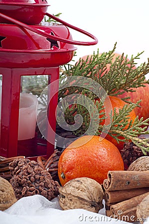 Beautiful Christmas decorative composition of natural product Stock Photo