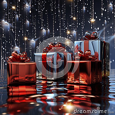 beautiful Christmas gift box generated by AI tool Stock Photo