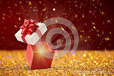 Beautiful Christmas gift box with magic light Stock Photo