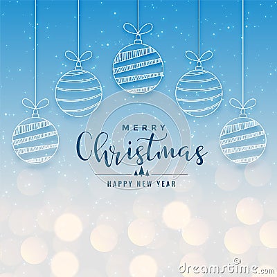 Beautiful christmas holiday bokeh background with hanging balls Vector Illustration