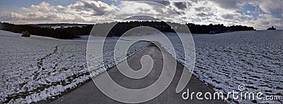 Snowy Panorama of Landscape in winter in the Eifel Stock Photo