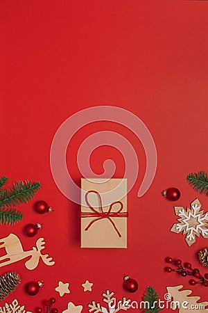 Beautiful Christmas red background with present Stock Photo