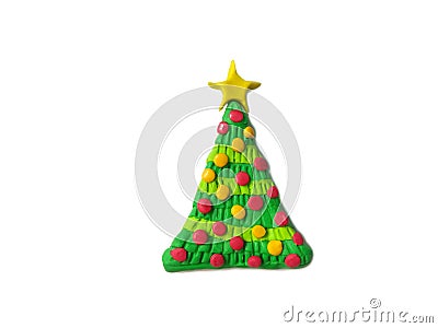 Beautiful Christmas tree plasticine clay, decorate star dough Stock Photo