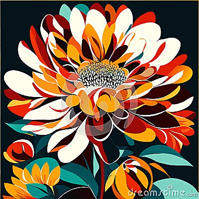 Beautiful chrysanthemum flowers on dark background. Vector illustration. generative AI Vector Illustration