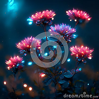 Beautiful chrysanthemum flowers in the garden at night AI Generated Stock Photo