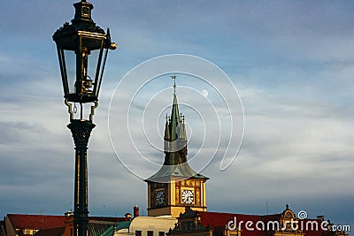 Beautiful church, roofs and lantern of the old European city Stock Photo