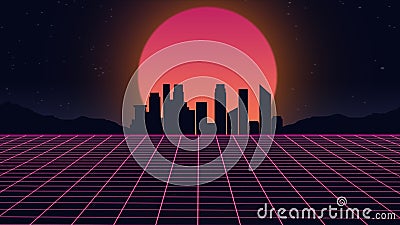 Beautiful city evening, sunset, synth wave and retro wave, vaporwave futuristic aesthetics Stock Photo