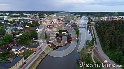 Beautiful city landscape with idyllic river and old buildings at summer evening in Porvoo, Finland. Stock Photo