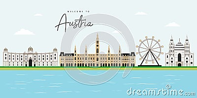 Beautiful city landscape view of Austria with landmark travel collection in Vienna, Austria. Tourist travel destination must visit Vector Illustration