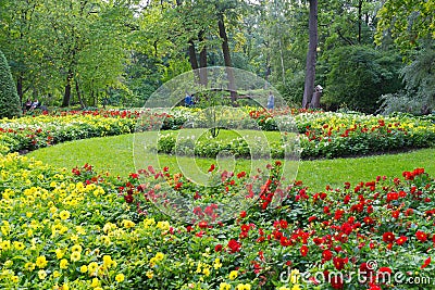 Beautiful city park on Elagin Island in St.Petersburg at summer Editorial Stock Photo