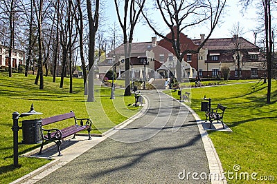 Beautiful city park by the Salt Mine, Wieliczka, Poland. Editorial Stock Photo