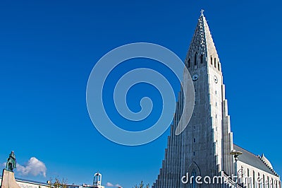 Beautiful city of Reykjavik in Iceland Hallgrimskirkja church, European street, rainbow road, canal Stock Photo