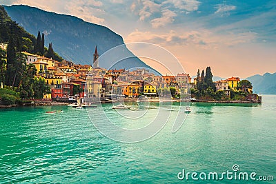 Beautiful cityscape with colorful houses, Varenna, Lake Como, Italy, Europe Stock Photo