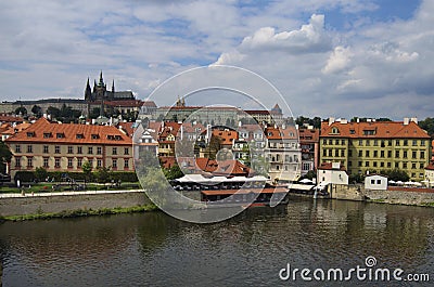 Beautiful cityscape view of the historical part of Prague. Famous Prague Castle with Saint Vitus Cathedral Stock Photo