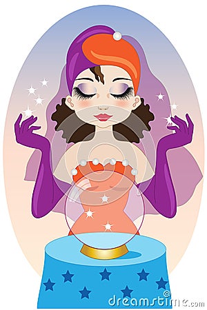 Beautiful clairvoyant with orange and violet dress Vector Illustration
