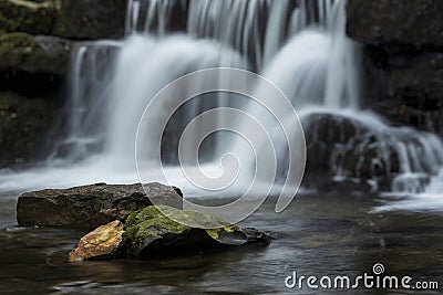 Beautiful claming landscape image of Scaleber Force waterfall in Yorkshire Dales in England during Winter morning Stock Photo