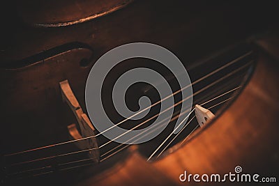 Beautiful classic cellos and double basses - Closeup - Wallpaper Stock Photo