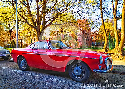 Beautiful classic vintage car Volvo P1800 parked Editorial Stock Photo