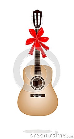 Beautiful Classical Guitar with Red Ribbon Vector Illustration