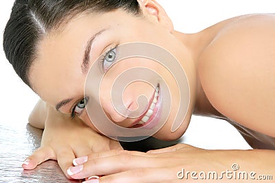 Beautiful clean cosmetics woman close up portrait Stock Photo