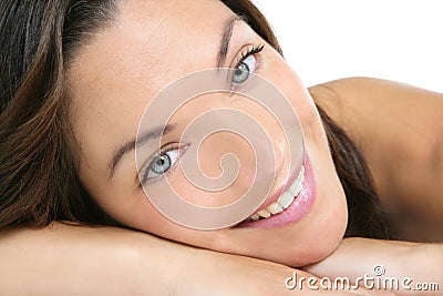 Beautiful clean cosmetics woman close up portrait Stock Photo