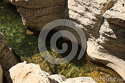 Beautiful clean pond between big rocks outdoors Stock Photo