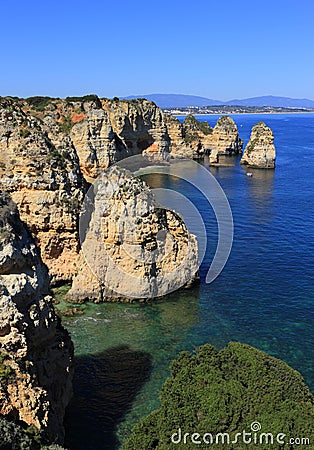 Beautiful cliff formations, Atlantic Coast, Lagos, Western Portugal. Stock Photo