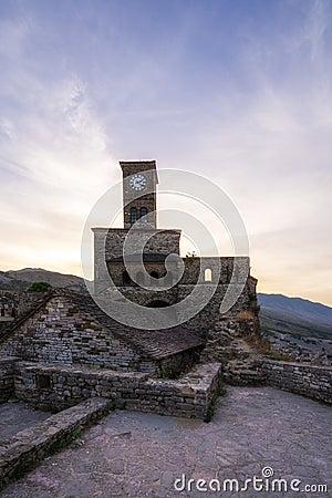 Beautiful clock tower in the castle in Gjirokaster, Albania Stock Photo