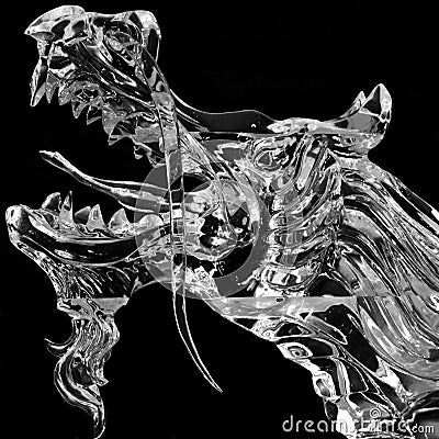 Fierce Roaring Dragon Ice Sculpture Stock Photo
