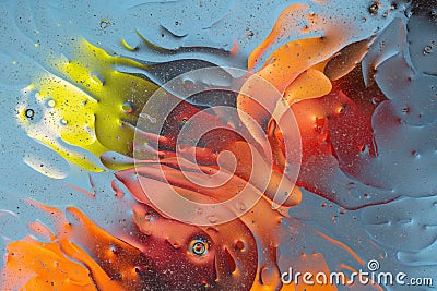 Beautiful close up view red, orange, blue, yellow colorful abstract design, texture. Stock Photo