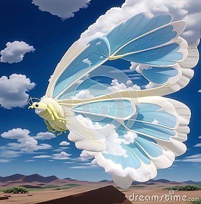 Beautiful cloud butterfly and blue sky with clouds. Cloud shaped butterfly for wallpaper. Butterflies Day March 19 Stock Photo