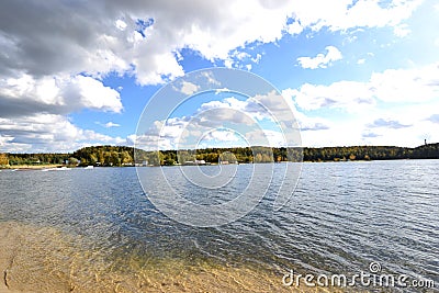 Beautiful clouds over the lake in Lytkarino Stock Photo