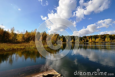 Beautiful clouds over the lake in Lytkarino Stock Photo