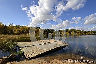 Beautiful clouds over the lake in Lytkarino Stock Photo