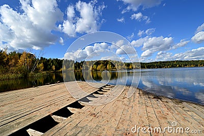 Beautiful clouds over the lake in Lytkarino Stock Photo
