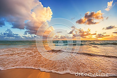 Beautiful cloudscape over Caribbean sea, sunrise shot Stock Photo