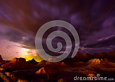Beautiful Cloudy Night Badlands South Dakota Stock Photo