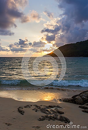 Beautiful cloudy sunset in Nai Harn bay, Phuket Stock Photo