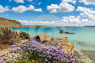 Beautiful coast of Paros island in Monastiri bay. Stock Photo