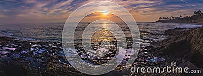Diver`s Cove Sunset Panorama Stock Photo
