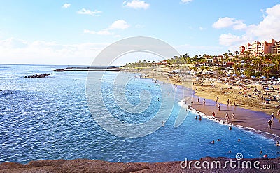 Beautiful coastal view of El Duque beach in Costa Adeje,Tenerife,Canary Islands,Spain. Editorial Stock Photo