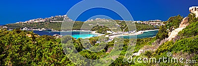 Beautiful coastline view to Spaggia Zia Culumba and Spaggia Rena Di Ponente and azure clear water, Capo Testa, Sardinia Stock Photo