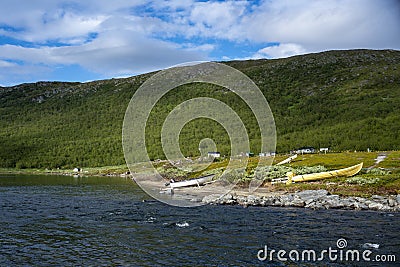 Beautiful Coastline of Virihaure Lake in Staloluokta Same Village Stock Photo