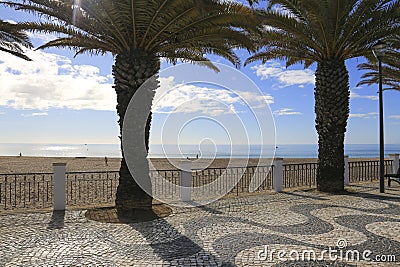 Beautiful cobblestone Promenade at Praia da Luz, Algarve Stock Photo