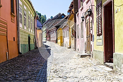 Beautiful cobblestone street in Romania Stock Photo