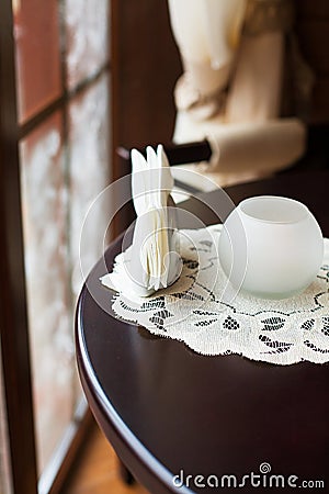 Beautiful coffee house in interesting design, cosiness, candle, table, serving Stock Photo